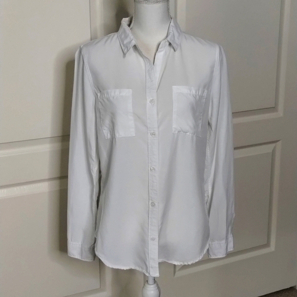 Thread & Supply button up small white button down long sleeve dress blouse - Picture 1 of 10